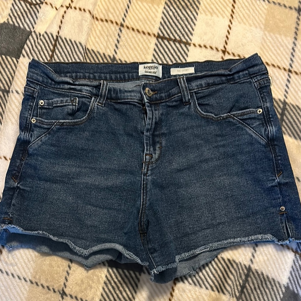 Kensie Blue Jean Shorts with Distressed Cuffed Hem